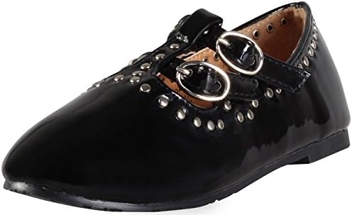 Yokids Girl's Denise-17K Double Buckle Patent Mary Jane Flat (4 US Big Kid, Black)