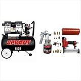 Quiet Oil-Free Air Compressor with 16 Piece SPRAYIT Spray Gun, Brad Nailer/Stapler Combo Gun, Air Hose and Air Tool Kit