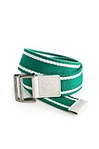 Men's Striped Web Belt with Leather Tip and Tab