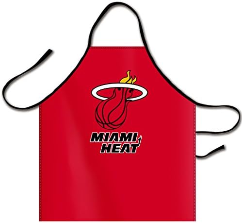 Kaylin NBA Miami Heat Red Black White Golden Logo Bib Apron Canvas Chef Apron Cooking Apron Professional Apron for Cooking, Grill and Baking 32-Inch Length by 28-Inch Width