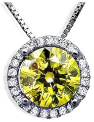 1.25ct Canary Yellow Round Diamond Solitaire Necklace Pendant 18k White Gold