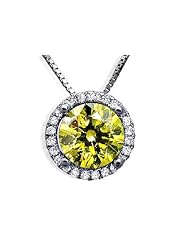 1.02ct Canary Yellow Round Diamond Solitaire Necklace Pendant 18k White Gold
