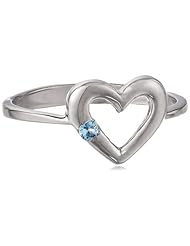 14k White Gold Aquamarine Heart Ring, Size 7