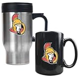 Ottawa Senators - Stainless Steel Travel Mug & Black Ceramic Mug Set - Primary Logo
