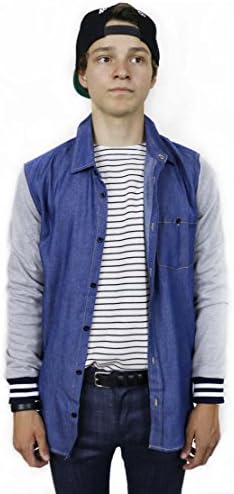 makeitblack Men's Slimfit Color Contrast Button Down Denim Shirt Jacket Medium Blue