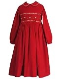 Rare Editions Girls 7-16 RED CORDUROY DAISY EMBROIDERED SMOCKED Party Dress