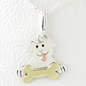 Happy Dog with Brass Bone Pendant in Sterling Silver on 16" Box Chain, #8761