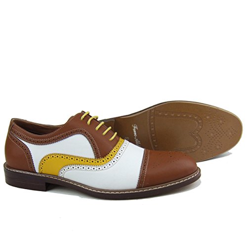 Ferro Aldo MFA-19355 Men's Brown Yellow White Perforated Lace Up Dress Classic Oxford Shoes