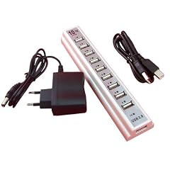 10 Port USB 2.0 Hub silber aktiv mit Netzteil f�r PC Laptop Computer Notebook