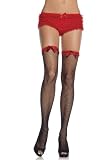 41YdfVgKRUL. SL160  Lycra Fishnet Thigh Hi With Elastic Lace Trim Bow Top (Black/Red;One Size)