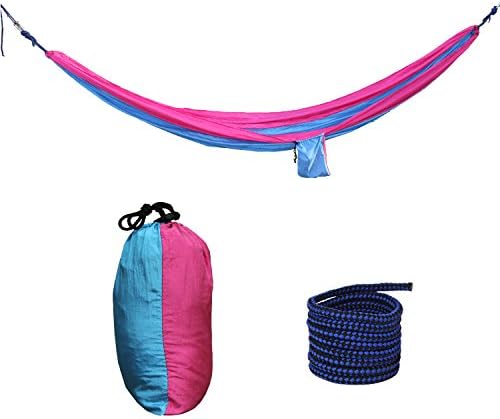 WildWave Portable Lightweight Hammock with Hanging Straps Parachute Nylon and Steel Components(Blue+Hot Pink)