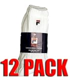Fila Men's Cushioned Athletic Crew Socks - 12 Pack White/w Red and Navy Logo