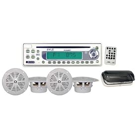 PYLE PLCD6MRKT Waterproof Marine AM/FM/CD Player Receiver with 4 x 5.25-Inch Speakers and Splash-Proof Radio Cover (White)