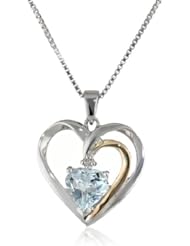 XPY Sterling Silver, 14k Gold and Gemstone Heart with Diamond Accent Pendant Necklace, 18"