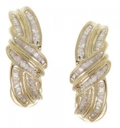 Full Carat Baguette Diamond Earrings w/ Omega Backs in Yellow Gold
