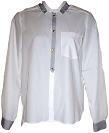 Ex River Island White Grey Trimmed Tipped Smart Blouse Top Tunic Shirt US 8 White & Grey