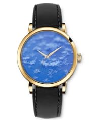 SPRAWL Aanalog Fashion Series Gold Ladies Watches of Genuine Black Leather Strap,Unique Wrist Watch for Women Girls Designed with Snow flakes