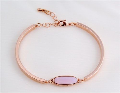 18k Gold Plated Alloy & Zircon Bracelet with Pink & Rectangle Crystal Pedant (Champagne Gold) M.