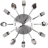 Ohuhu&reg; Cutlery Kitchen Fork & Knife Wall Clock / Decorative Clock, Sliver