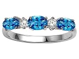 0.84 cts Genuine Blue Topaz and Diamond 3 Stone Ring - 14kt White or Yellow Gold