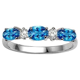 0.84 cts Genuine Blue Topaz and Diamond 3 Stone Ring - 14kt White or Yellow... by Finejewelers