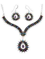 Multicolor Southwest Silver Earrings Link Necklace Jewelry Set FX26359