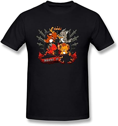 XUEJW Men's Thrones House Of Game Cartoon Family Cotton Round Collar T Shirt,XXL,Black