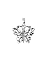 Sterling Silver Butterfly Pendant Best Seller Wholesale Charm Pure 925 New 14mm with 2mm Figaro Chain