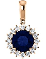 14K Rose Gold 8.00mm Round Cut Chatham Created Sapphire and Diamond Pendant -- LIFETIME WARRANTY
