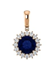 18K Rose Gold 8.00mm Round Cut Chatham Created Sapphire and Diamond Pendant -- LIFETIME WARRANTY