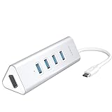 Aukey Type-C USB-C USB3.0 4ポート ハブ VGAポート付き 高速ハブ 変換アダプター 軽量 コンパクト MacBook/ ChromeBook Pixel/ Nokia N1 Tablet 他対応 (シルバー）CB-C35