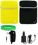 Acer Aspire One AOD150 10.1-Inch Logo Reversible Neorpene Sleeve Case - Bundle with Car and Wall Charger