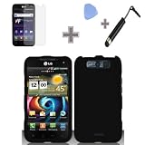 Rubberized Hard Case Skin Cover Faceplate for LG Connect 4G MS840/Viper 4G LS840 MetroPCS/Sprint-Screen Protector Film-Case Opener-Stylus Pen -Black
