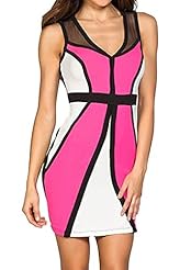 Polyester/Spandex Colorblocking Illusion Mini Dress 