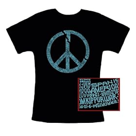 Broken Peace Symbol Text Womens T-shirt XL - Art Is Created Using All the Names of Every World Conflict Since 1700 Ad
