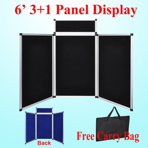 6' 3+1 Velcro Black / Blue 2 Side Velcro Panel Header Trade Show Display Presentation Tabletop 6ft 3 Panel Folding On Sale