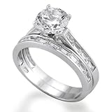 Bling Jewelry Sterling Silver 1.5K Diamond CZ Engagement Wedding Ring Set