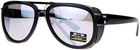 Mens Retro Steam Punk Side Visor Wind Breaker Aviator Sunglasses Black Mirror