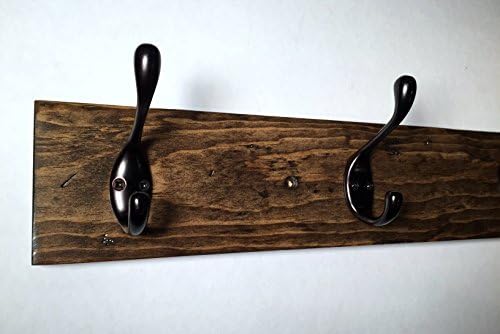 Handmade rustic wall mounted coat rack with 5 black coat hooks