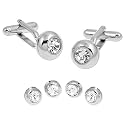 Swarovski Type Crystal Stones Cufflinks and Stud by Enrico Pardini - Silver Rhodium