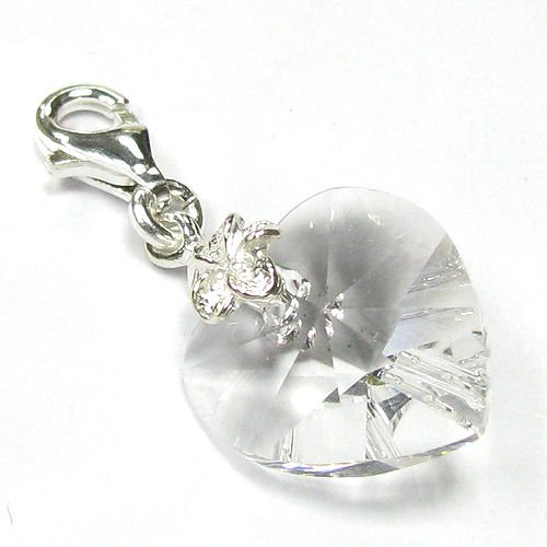 Queenberry (Free S/H) Valentines Gift Sterling Silver Swarovski Crystal Clear Heart Love Charm Birthstone April For European Style Lobster Clip On Charm