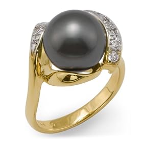 Tahitian Black Pearl Ring with Diamond in 14K Yellow Gold by Maui Divers of Hawaii
