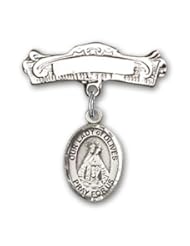 Sterling Silver Baby Badge with Our Lady of Olives Charm and Arched Polished Badge Pin