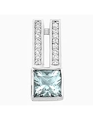 14K White Gold Princess Cut Sky Blue Topaz and Diamond Pendant -- LIFETIME WARRANTY