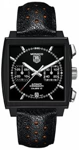 Tag Heuer Monaco Black Dial Chronograph Black Leather Mens Watch CAW211MFC6324
