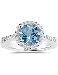 0.21 Cts Diamond & 1.60 Cts Aquamarine Ring in 18K White Gold
