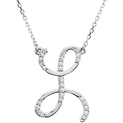 14K White Gold Diamond Initial Necklace 