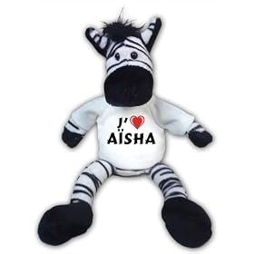 Peluche z�bre avec un T-shirt J'aime A�sha