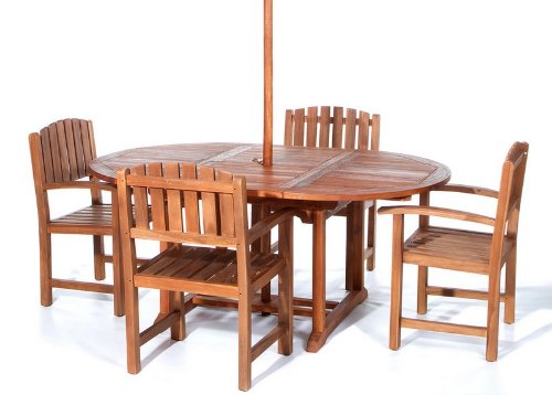 5pc Outdoor Oval Table and Chairs Set with Java Teak Design product image