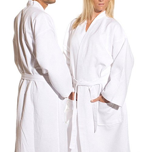 Waffle Diamond 100% Cotton Waffle Kimono Robe Unisex Bathrobe for Men and Women
